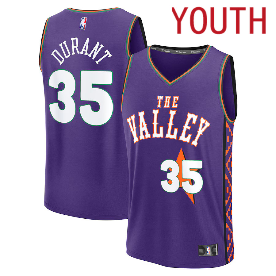 Youth Phoenix Suns #35 Kevin Durant Fanatics Purple City Edition 2024-25 Fast Break Player NBA Jersey